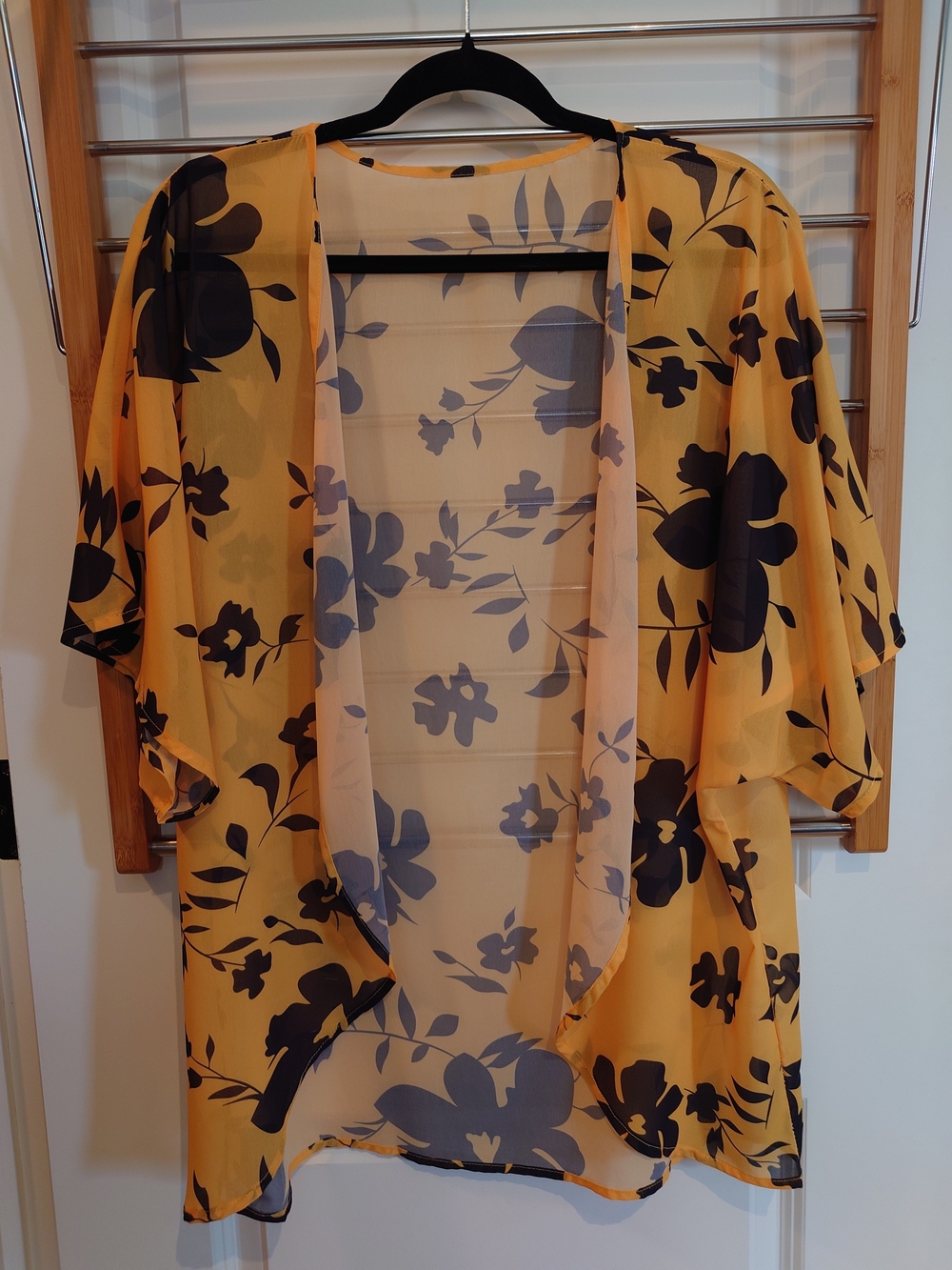 Yellow Sheer Floral Kimono Cardigan